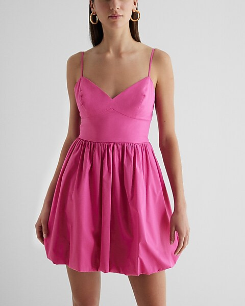 V-Neck Poplin Mini Bubble Dress | Express