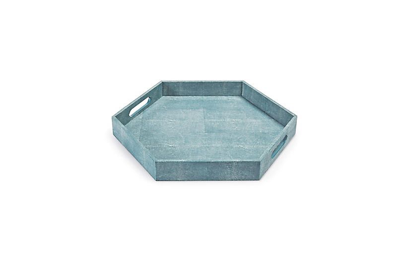 23" Shagreen-Style Tray, Turquoise | One Kings Lane