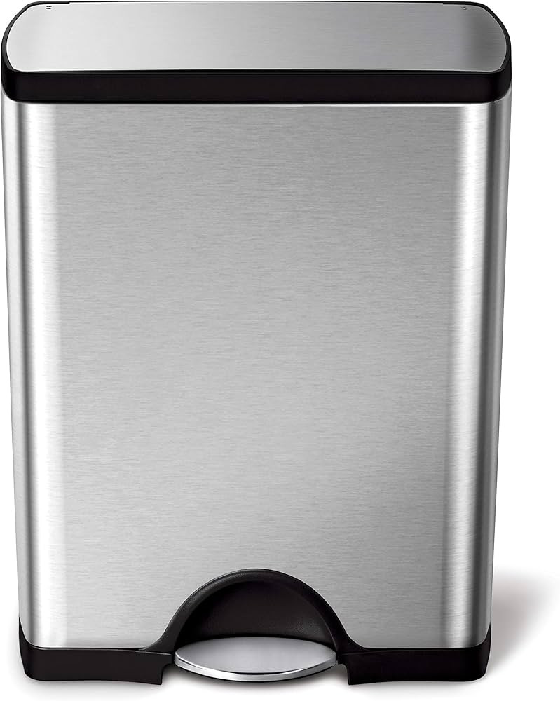 simplehuman 50 Liter / 13.0 Gallon Rectangular Kitchen Step Trash Can, Brushed Stainless Steel | Amazon (US)