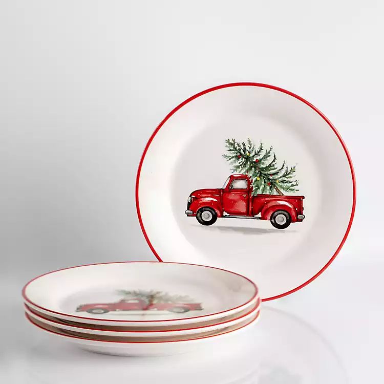 New! Red Truck Christmas Tree Salad Plates, Set of 4 | Kirkland's Home