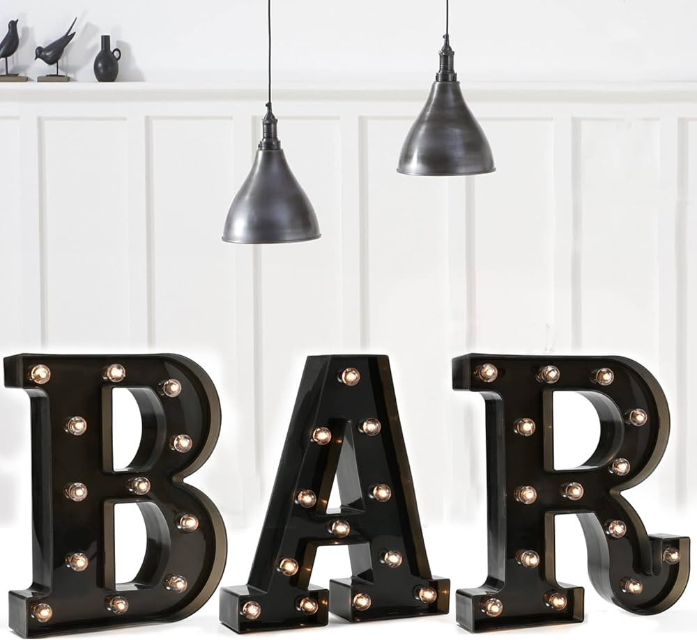 Black Bar Sign, Marquee Light Up Letters LED Marquee Number Lights Sign for Night Light Home Bar ... | Amazon (US)