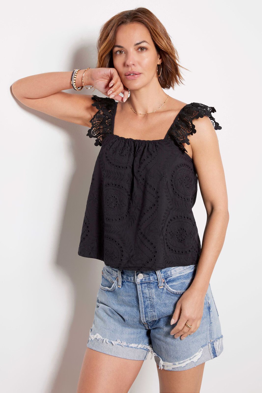 Dena Retro Floral Eyelet Tank | EVEREVE