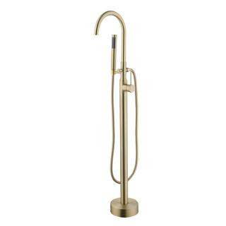Tutu 1-Handle Freestanding Floor Mount Roman Tub Faucet Bathtub Filler with Hand Shower in Brushed Gold | The Home Depot