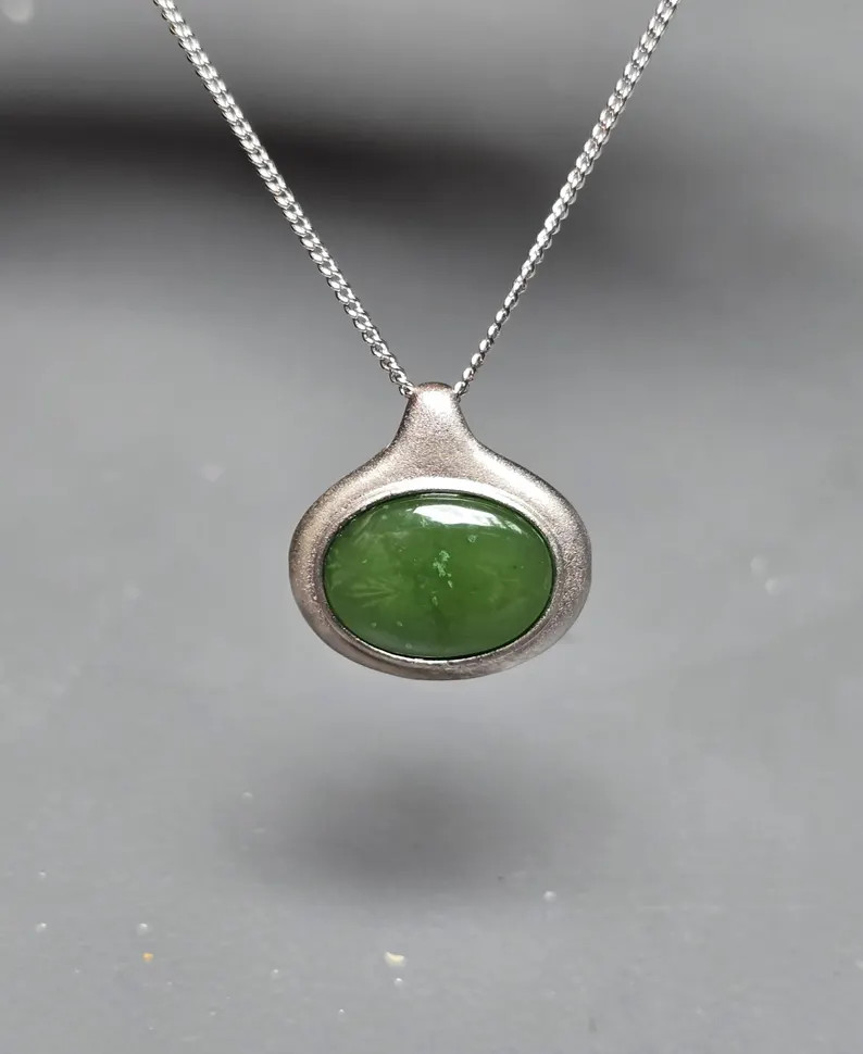 Silver Green Nephrite Jade Necklace, Oval Pendant, Anniversary Gift - Etsy | Etsy (Global)