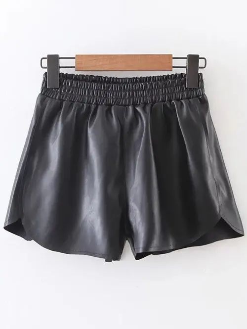 Elastic Waist PU Leather Shorts | Rosegal US