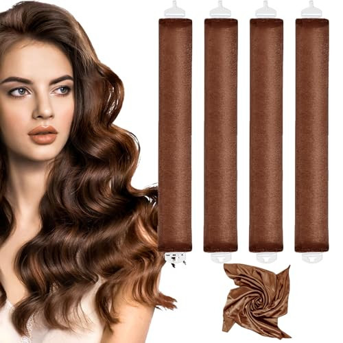 Heatless Curlers, Heatless Curls Overnight Set for Women, Soft Hair Curlers to Sleep In, Jumbo No Heat Hair Curlers Set with Headscarf and Hook for Long Hair (DarkBrown, 4 Packs) | Amazon (US)