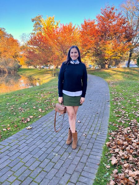 Getting a little too chilly over here to not wear pants or a coat 🧥 oops 🙊 

Green skirt, thanksgiving outfit idea, ankle booties, ankle boots, suede boots, brown ankle booties, white button down, layering, silk scarf, brown crossbody bag, thanksgiving, casual fall outfit, navy sweater, cropped navy sweater, mini skirt

#LTKfindsunder100 #LTKHoliday #LTKSeasonal