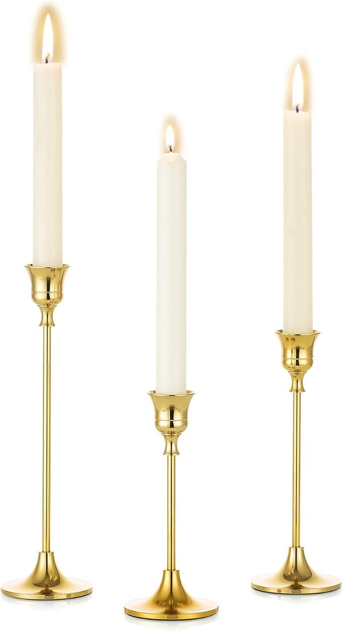 Candlestick Holders Gold Candle Holder - Set of 3 Decorative Taper Candle Holders for Candlestick... | Amazon (US)