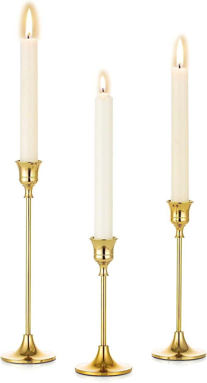 Romadedi Candlestick Holder Gold Candle Holder Brass Set of 3 Decorative Candle Holder for Taper ... | Amazon (CA)