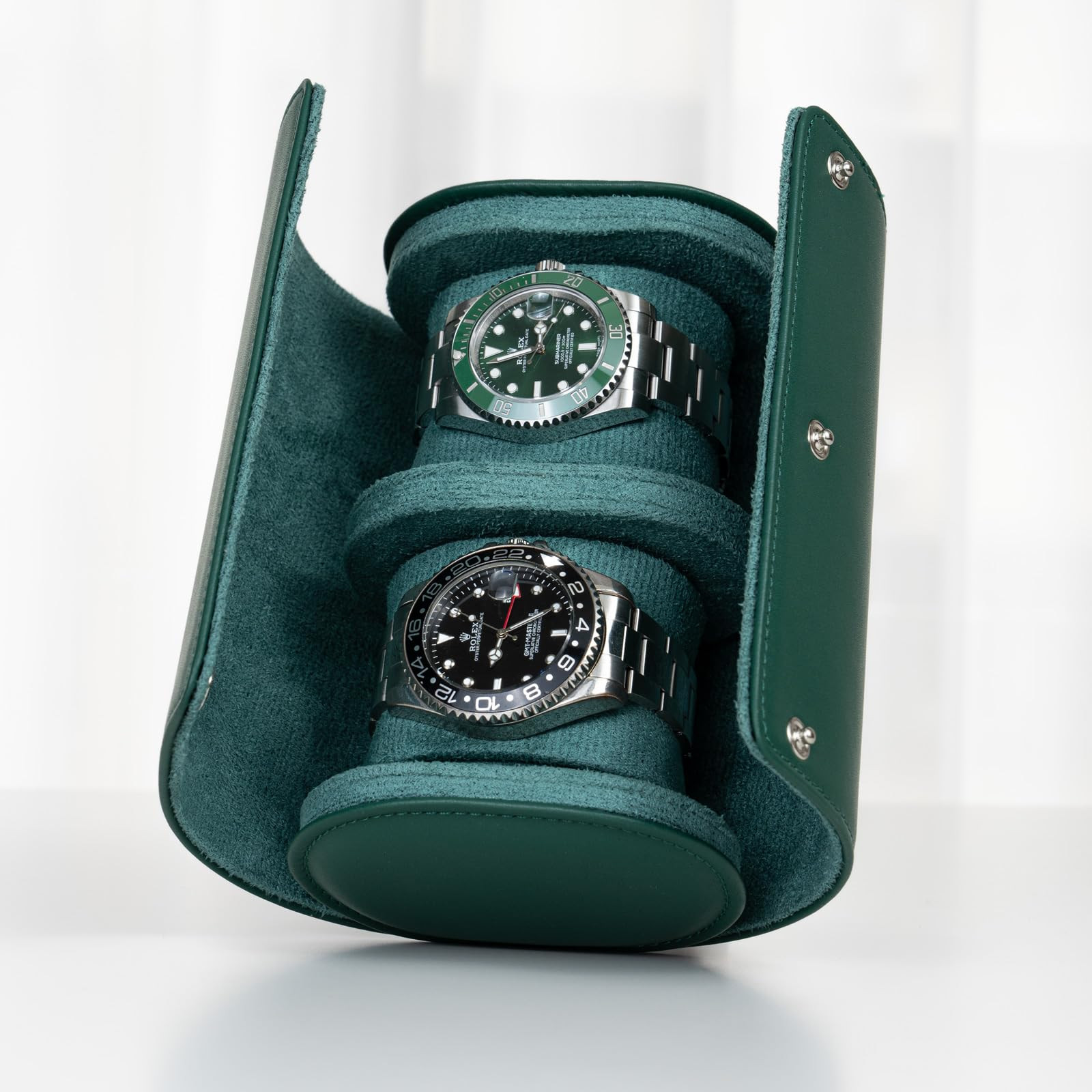 Watch Roll Travel Case, Top-Grain Genuine Leather, 2 Watches Storage Box for Man and Women, Green... | Amazon (US)