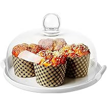 Vintage Round White Ceramic Cake Plate and Clear Glass Dome with Handles | Amazon (US)