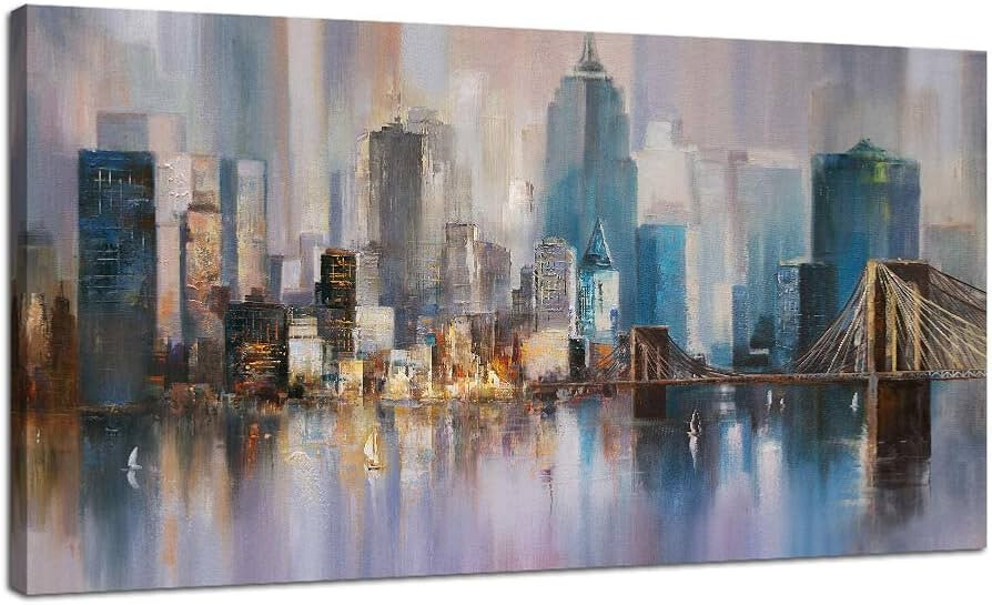 Ardemy Cityscape Canvas Wall Art Abstract Skyline New York City Painting Prints, Modern Brooklyn ... | Amazon (US)