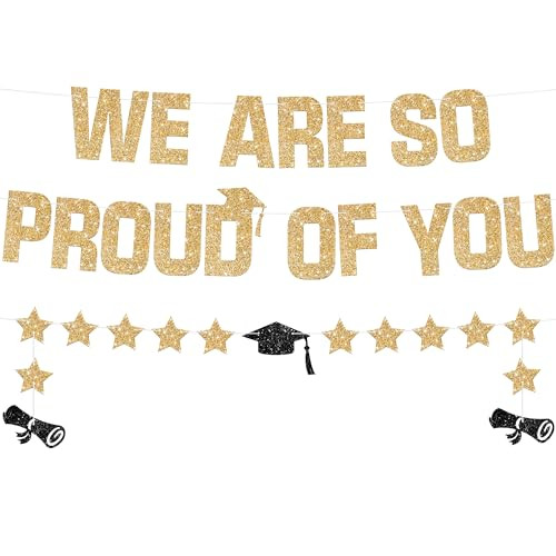 KatchOn, Glitter Gold We are So Proud of You Banner - 10 Feet, No DIY | Pre Strung Black and Gold Graduation Banner for 2026 Graduation Decorations | Class of 2026 Grad Party Decorations | Amazon (US)