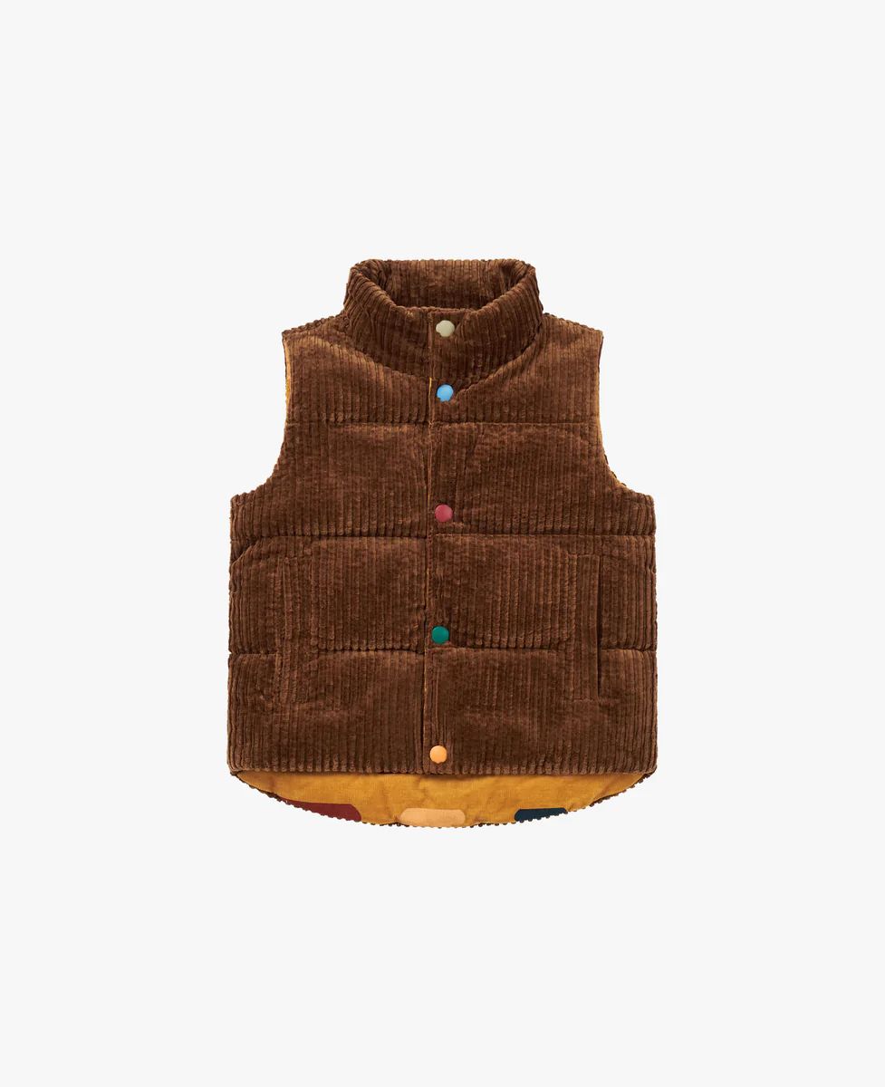 Reversible Corduroy Puffer Vest - Cocoa | Petite Revery