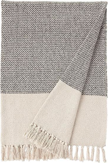 Bloomingville A14208833 Grey & Cream Cotton Knit Throw with Fringe | Amazon (US)
