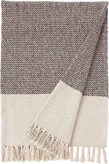 Bloomingville A14208833 Grey & Cream Cotton Knit Throw with Fringe | Amazon (US)