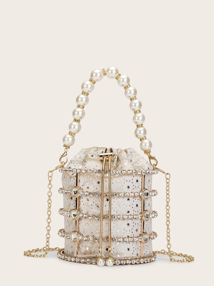 Mini Faux Pearl & Rhinestone Decor Bucket Bag | SHEIN