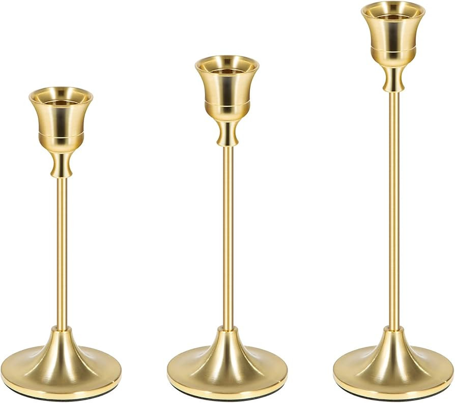 Denique Gold Candle Holders Set of 3, Decorative Candlestick Holder for 3/4 inches Taper Candles,... | Amazon (US)