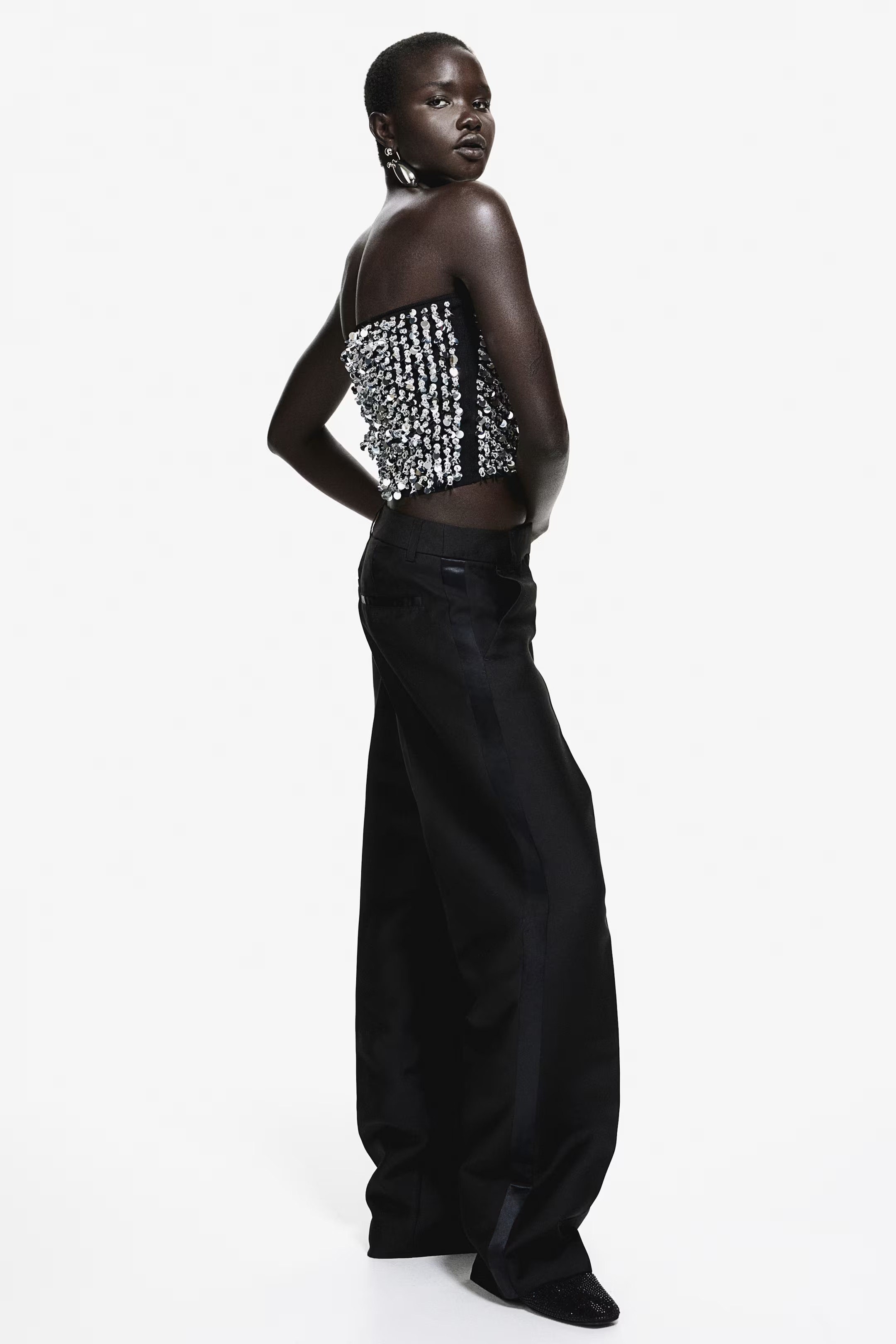 Embellished Tube Top - Black/silver-colored - Ladies | H&M US | H&M (US + CA)