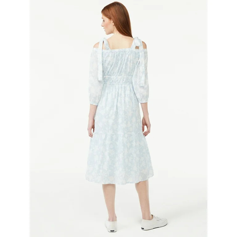 Free Assembly Women's Off the Shoulder Midi Dress with Tie Straps | Walmart (US)