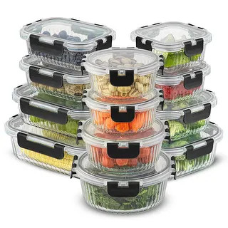 JoyJolt 24-Piece Fluted Glass Food Storage Container Set with Lids - 13.5 oz. 20.5 oz. 32 oz. 5.2... | Bed Bath & Beyond