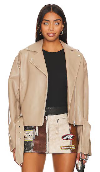 Daxton Faux Leather Jacket in Beige Neutral | Revolve Clothing (Global)