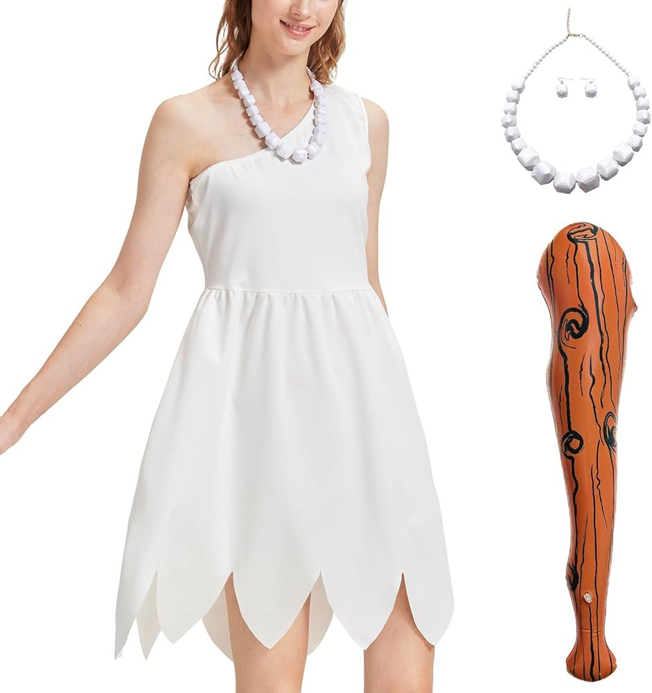 Halloween Womens Adult Costume One Shoulder white Dress Caveman Cosplay Outfit | Amazon (US)