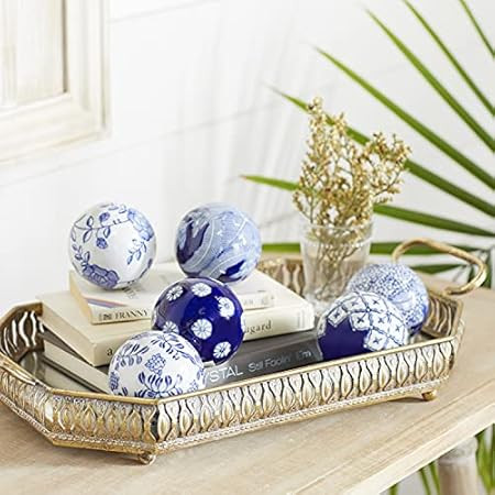 Oriental Furniture 3" Blue & White Decorative Porcelain Ball Set(B) | Amazon (US)