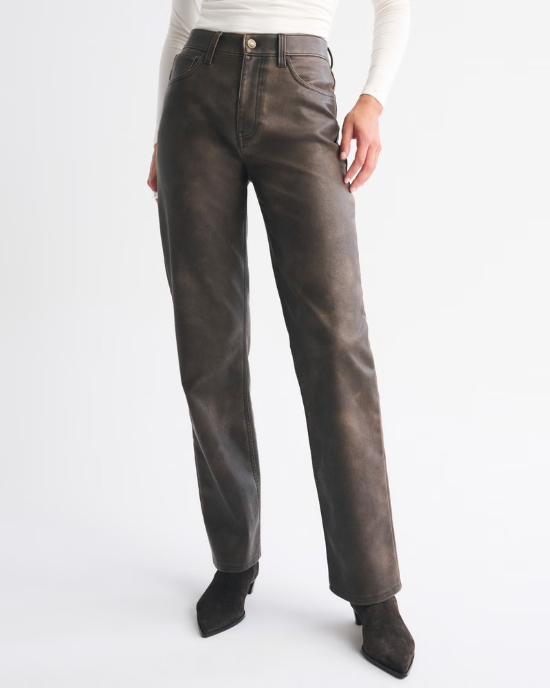 Women's High Rise 90s Relaxed Vegan Leather Pant | Women's Bottoms | Abercrombie.com | Abercrombie & Fitch (US)