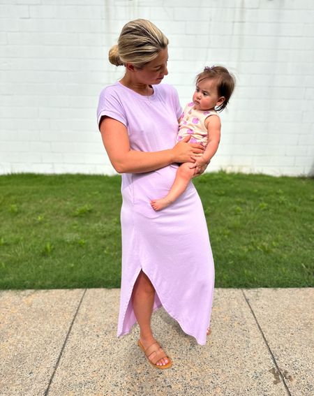 Here’s lookin at you, kid! Had to snap a photo while we had a slight matchy-matchy moment in lavender💜I love this dress so much I bought it in another color! Wearing size small for reference. #tshirtdress #summerdress 

#LTKFindsUnder50 #LTKBaby