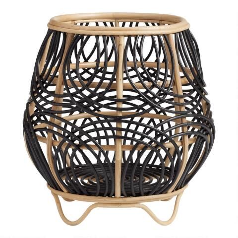 Black And Natural Scalloped Rattan Elsa Basket with Feet | World Market