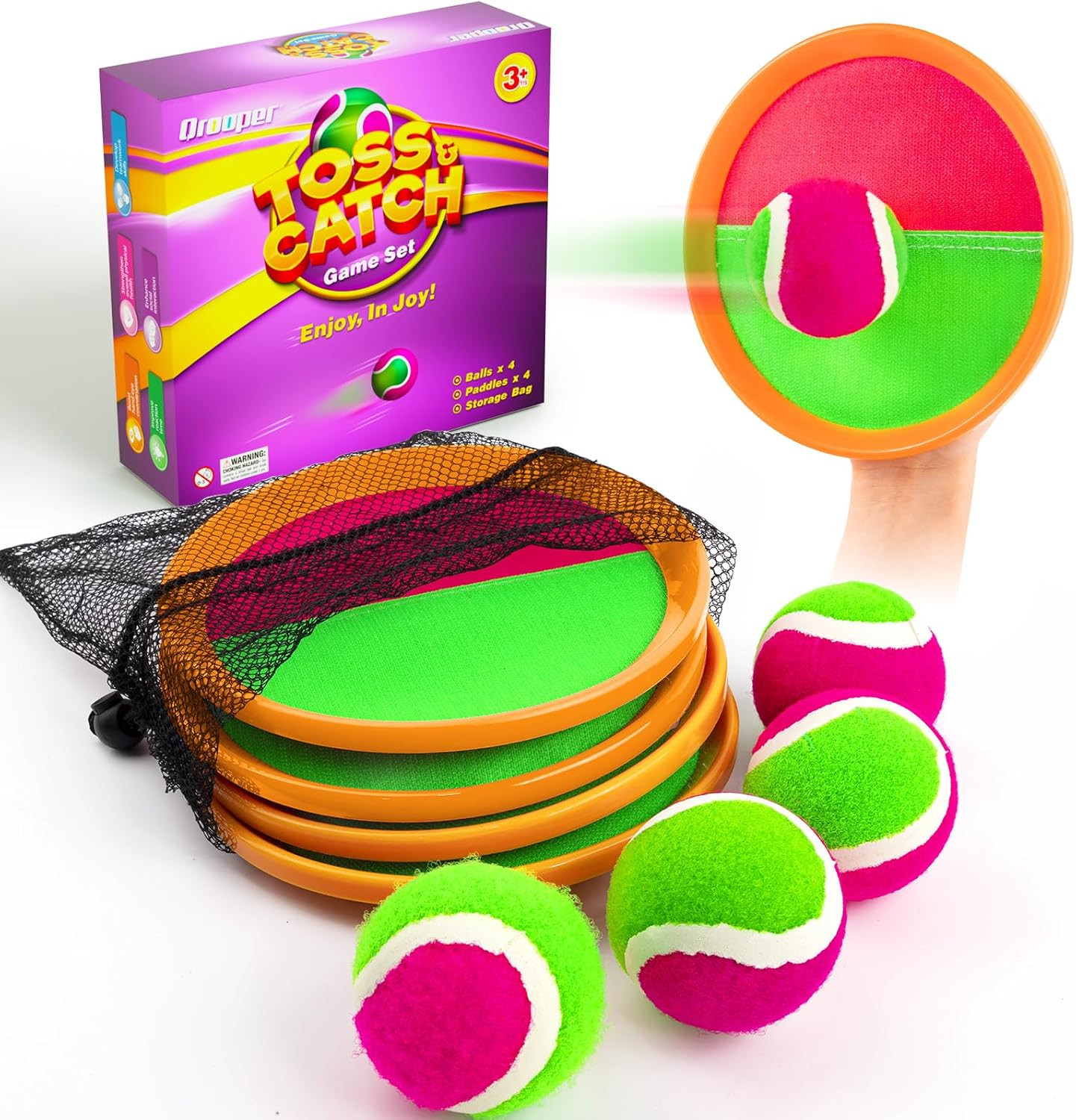 Kids Toys Toss and Catch Game Set, Ball Sports Games with 4 Paddles 4 Balls and 1 Storage Bag, Cl... | Amazon (US)
