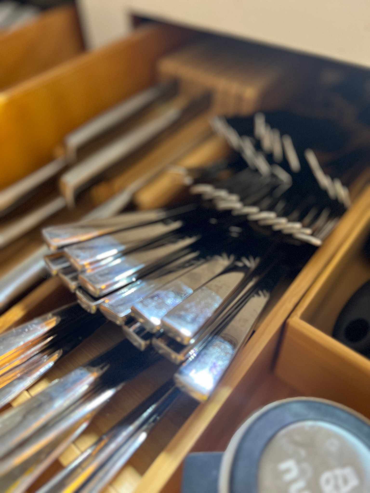 Small kitchen drawer organization. Space saving drawer organization