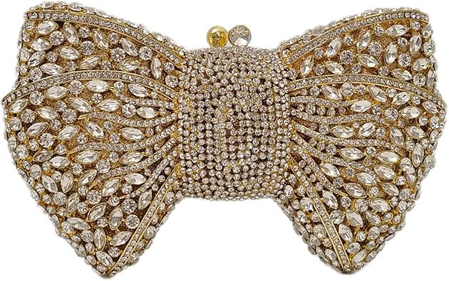 HUANG ZHUANG Bowknot Luxury Crystal Clutch Women Glitter Rhinestone Evening Bag for Party Wedding | Amazon (US)