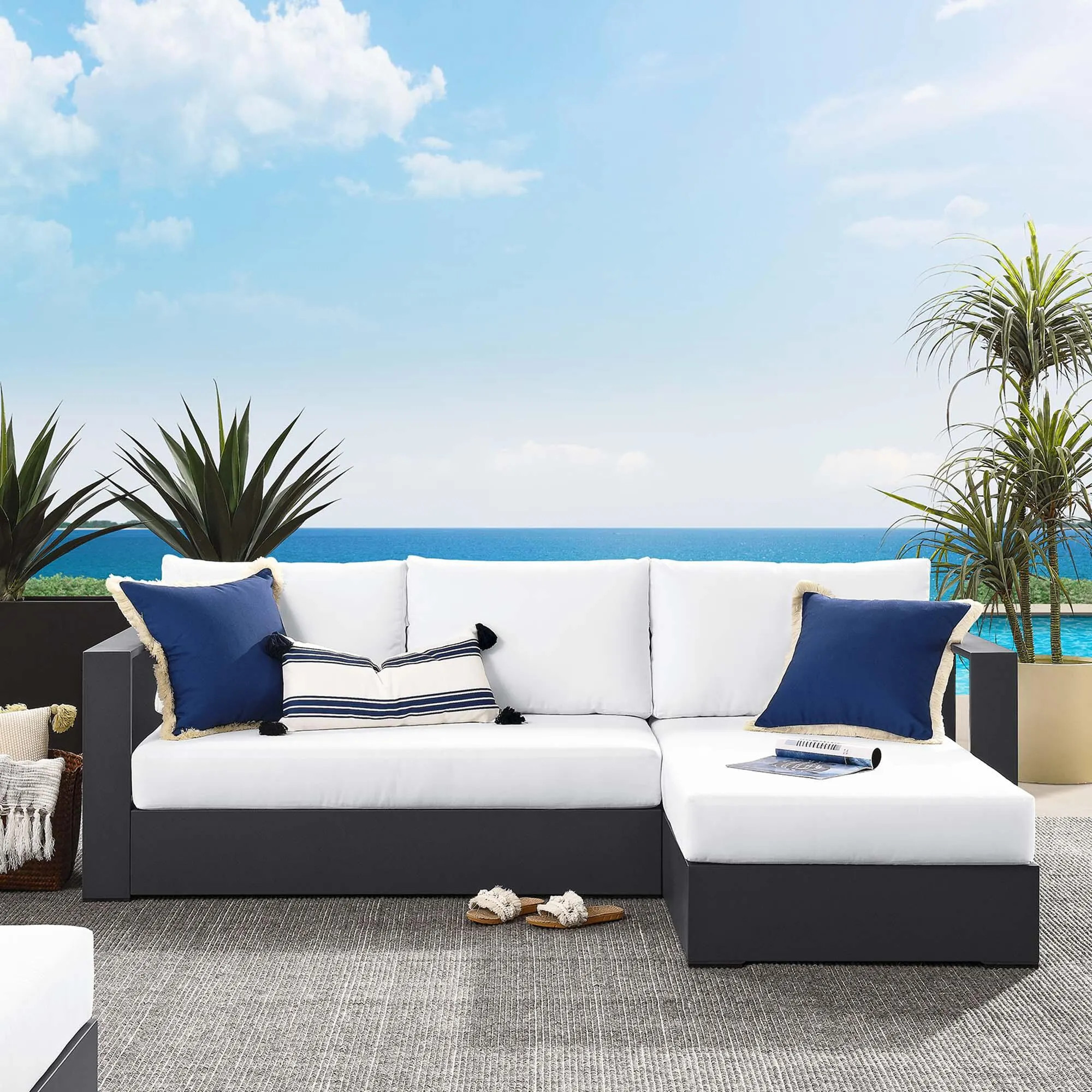 Modway Tahoe 2-Piece Outdoor Right-Facing Sectional, Gray/White | Ashley