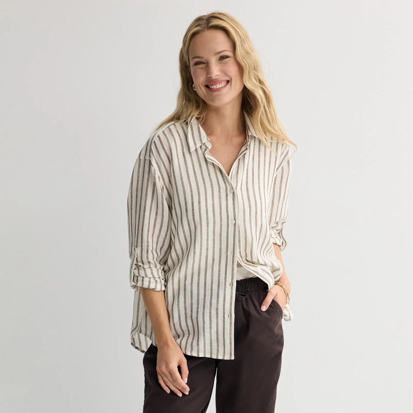 Women's Sonoma Goods For Life® Linen Oversized Boyfriend Shirt | Kohl's