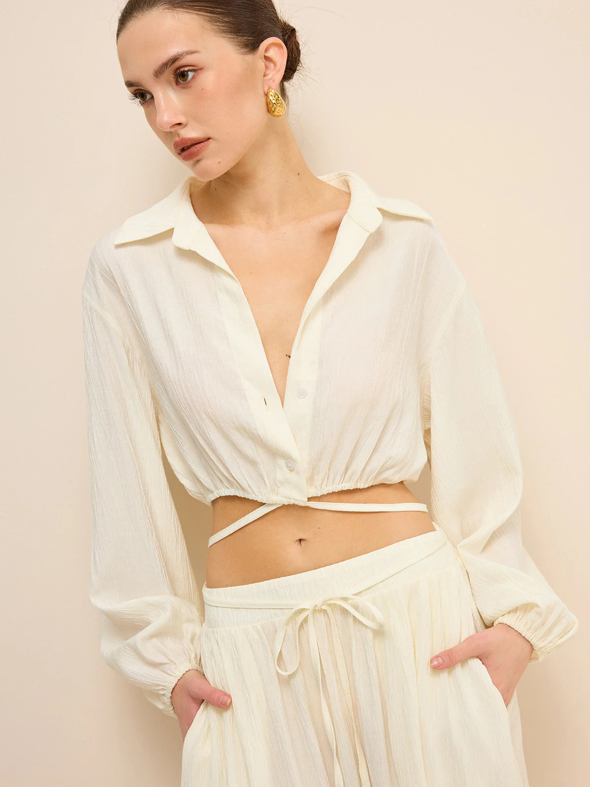 Cropped Shirt with Crisscross Tie-Back | Commense