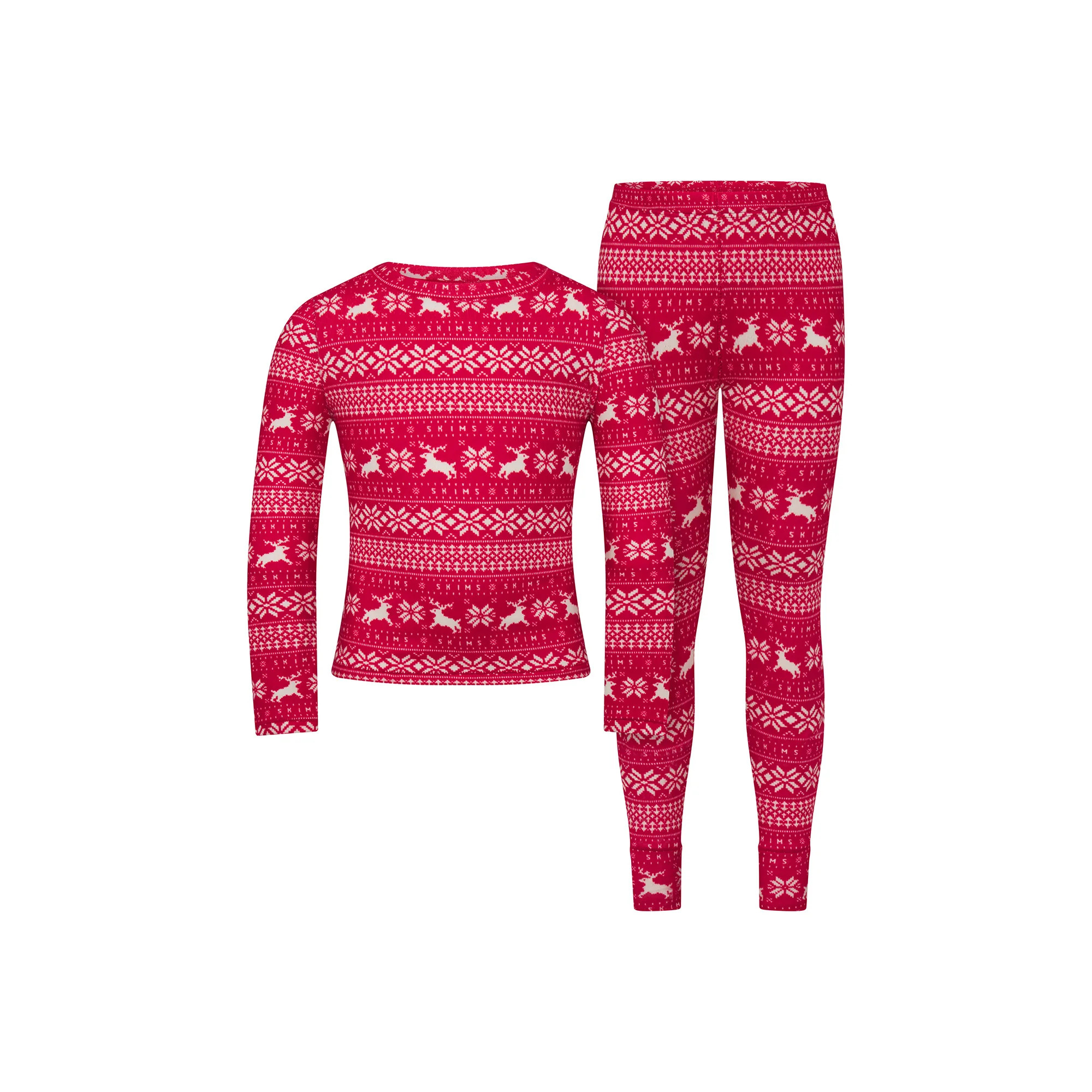 LOGO PLUSH POINTELLE KIDS LONG SLEEVE SET | RED DEER FAIR ISLE | SKIMS (US)