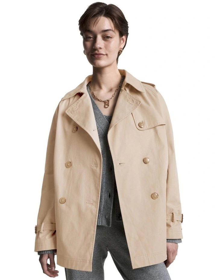 Peached Cotton Short Trench in Classic Beige | Myer