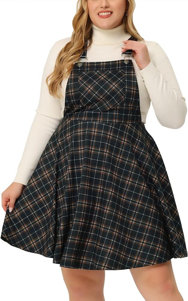 Agnes Orinda Women's Plus Size Casual Overall Pinafore Dress Adjustable Straps A-line Swing Short... | Amazon (US)
