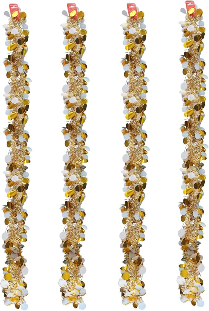 4 Pack New Year Party Tinsel Garland Decoration White Gold Tinsel Garland Shiny Hanging Metallic ... | Amazon (US)