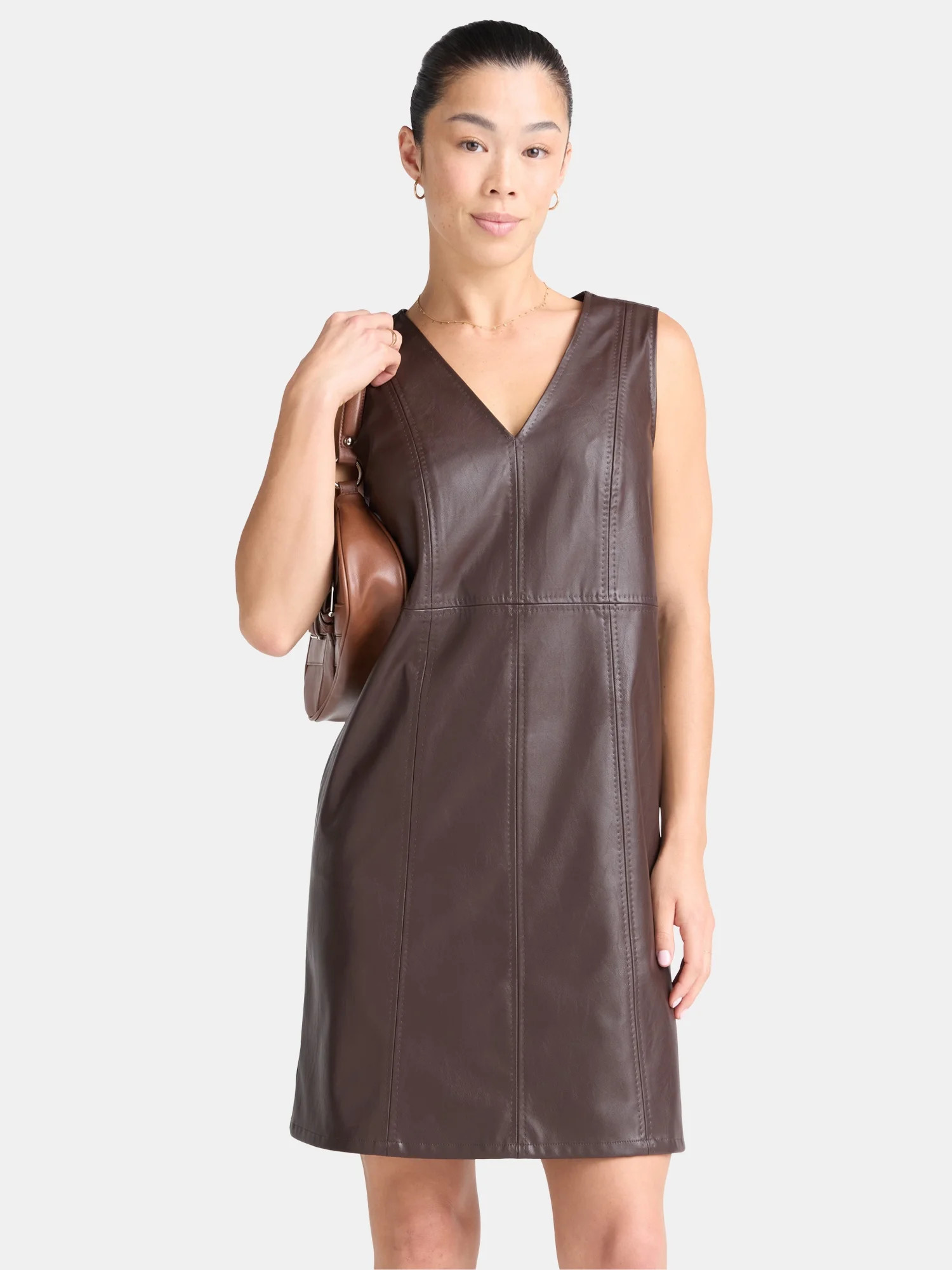 Time and Tru Women's Faux Leather Mini Shift Dress, XS-XXXL | Walmart (US)