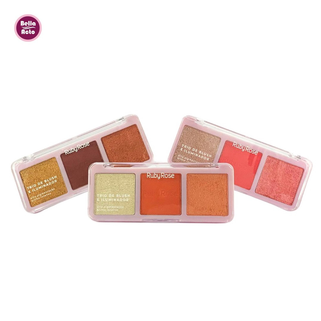 Trio de Blush e Iluminador Ruby Rose | Shopee (BR)