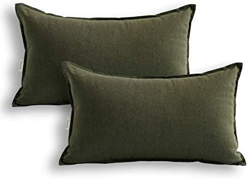 Amazon.com: Jeanerlor Natural Cotton Linen Green Decorative 12"x20" Throw Pillow Case Cushion Cov... | Amazon (US)