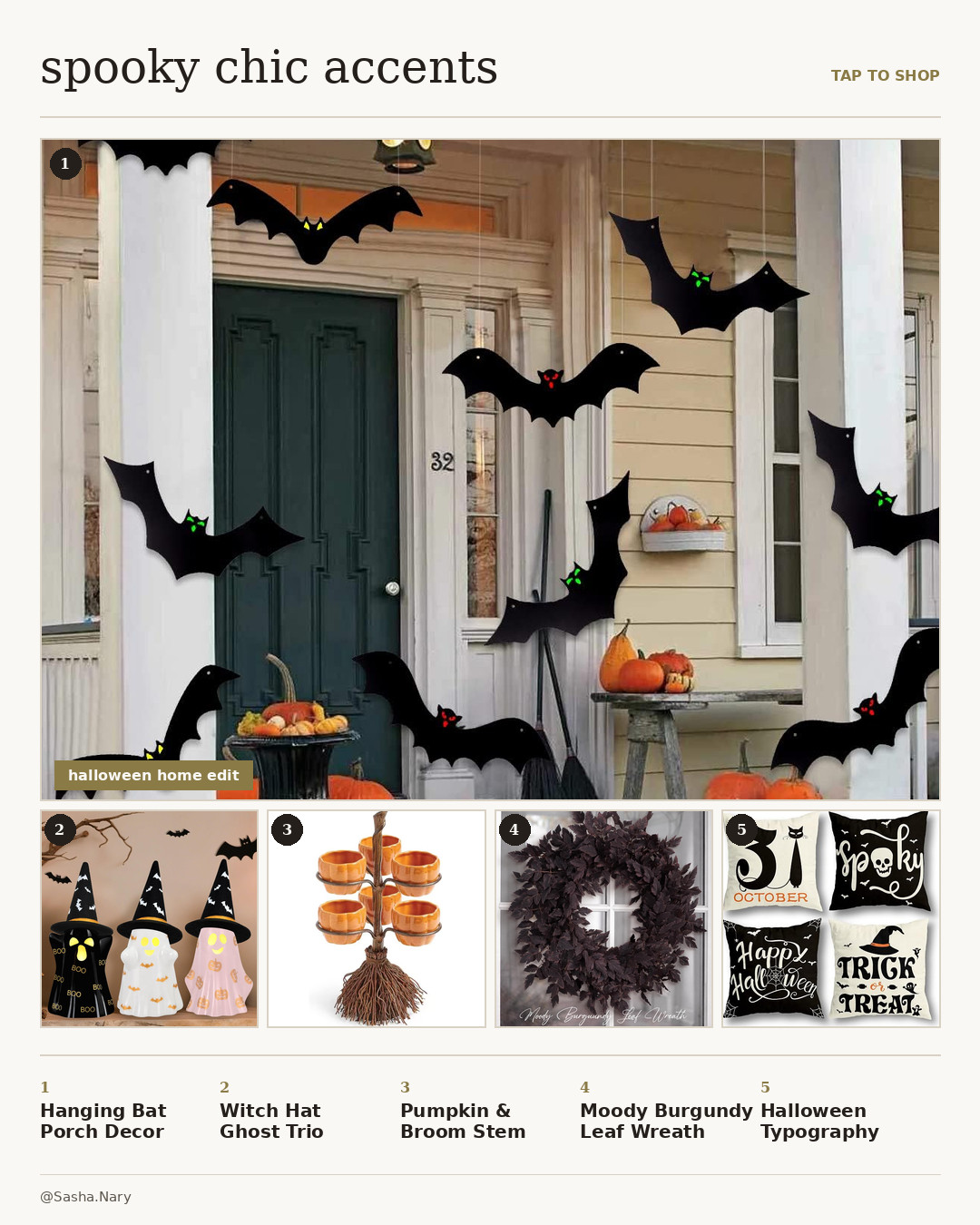 Elevate your Halloween decor with these spooky chic accents! From 3D hanging bat porch decor and glowing witch hat ghost trios to a rustic pumpkin and broom serving stand, moody burgundy leaf wreaths, and Halloween typography throw pillow covers, these stylish finds bring the perfect festive touch to your home. Tap the image to shop all these halloween home edit favorites!

Disclaimer: This post contains affiliate links. If you make a purchase through these links, I may earn a small commission at no additional cost to you. 

 #LTKHome