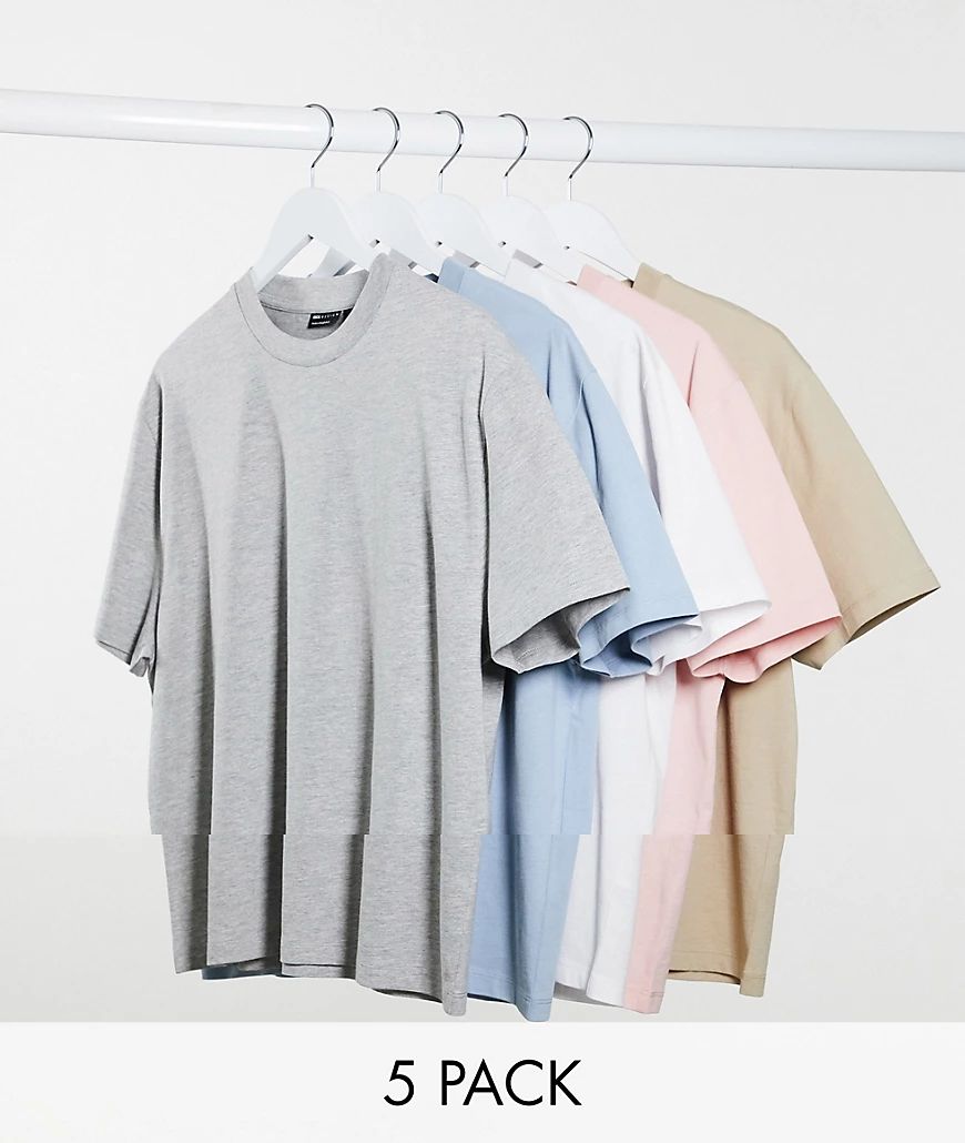 ASOS DESIGN 5 pack organic relaxed t-shirt with crew neck save-Multi | ASOS (Global)