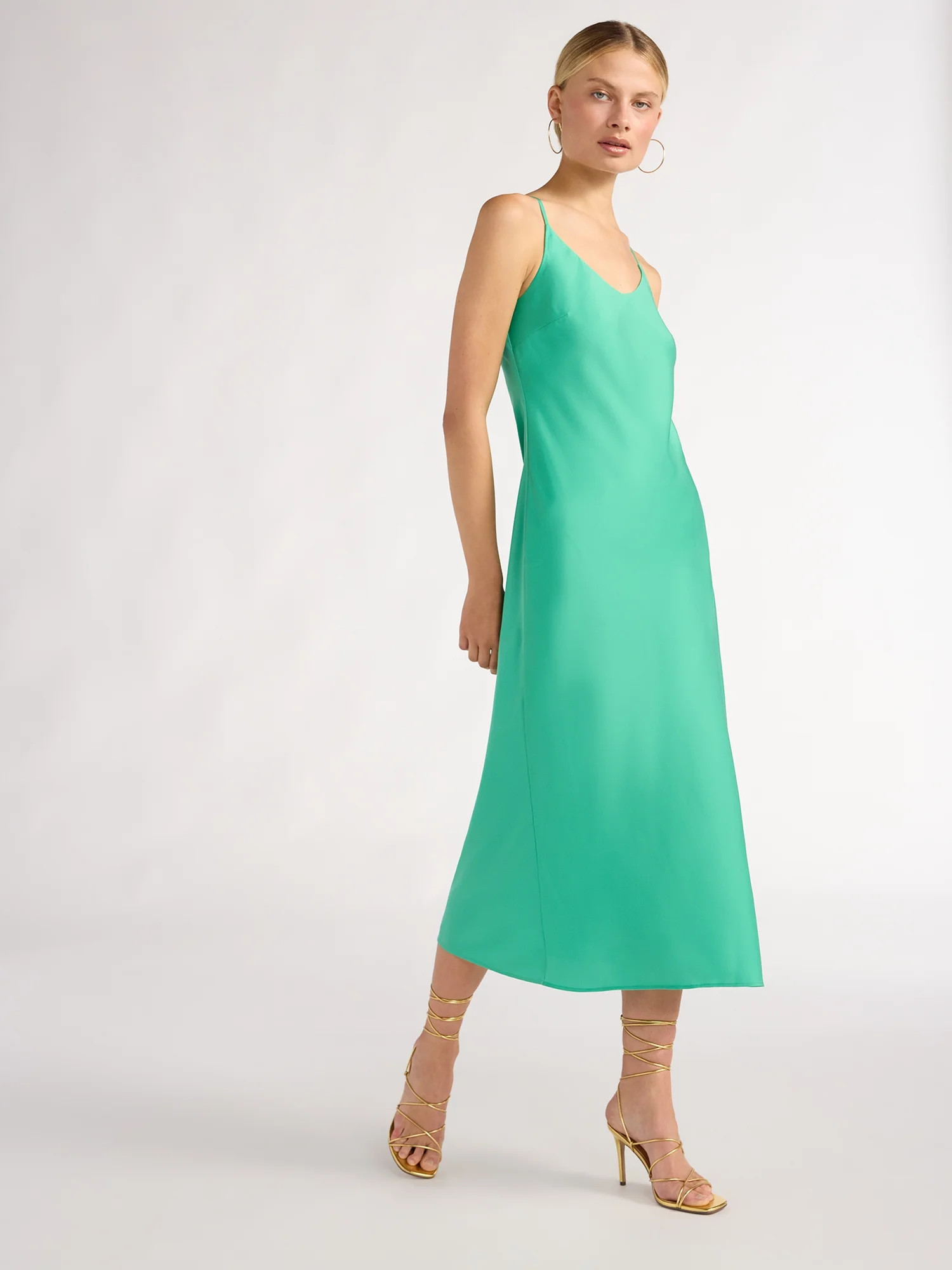 Scoop Women's Satin Midi Slip Dress with Side Slit, Sizes XS-XXL | Walmart (US)