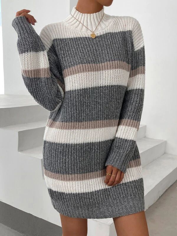 Colorblock Drop Shoulder Sweater Dress Without Belt
   
      SKU: sw2208012272128155
          (... | SHEIN