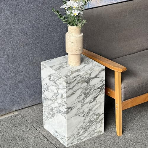 Luxury Marble Side Table,Square End Table for Modern Sofa and Bed, Living Room, Sofa, Bedroom（Arabescato） | Amazon (US)