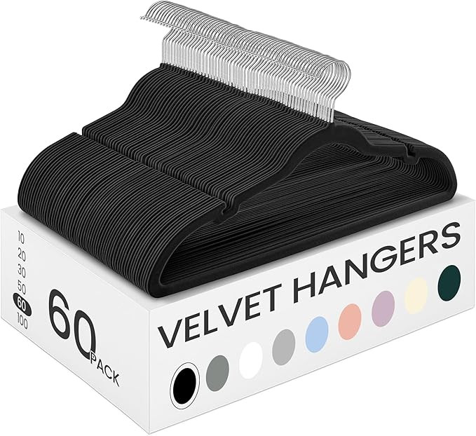 SONGMICS Velvet Hangers 60 Pack, Non-Slip Clothes Hangers with Shoulder Notches, Pants Bar, 360°... | Amazon (US)